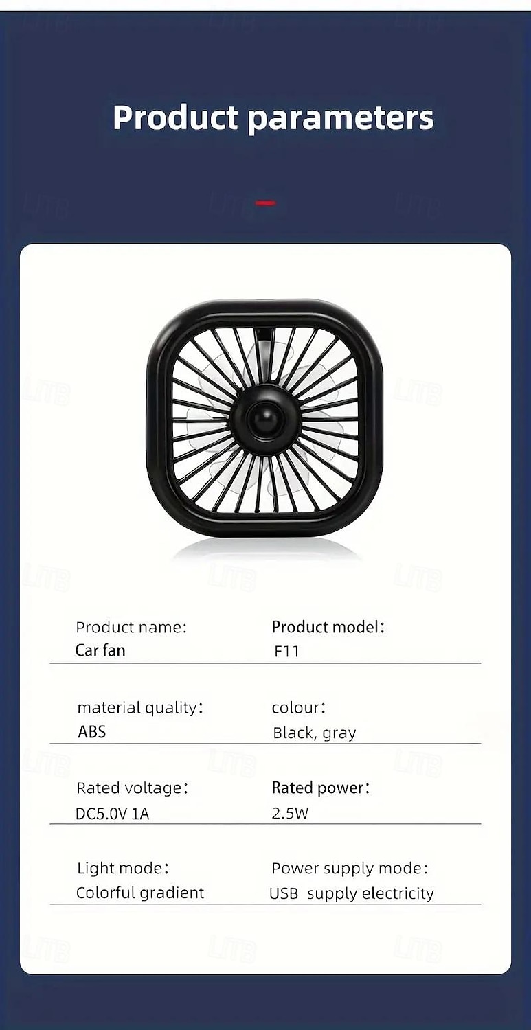 Portable Car Air Conditioning Outlet Car Fan USB Power Gradient Colorful Atmosphere Light Small Fan Front And Rear Row Outlet Exhaust Fan Universal 2025 - $12.99 –P8