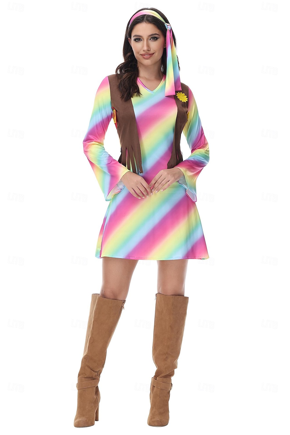 Retro 60. léta Hippie Šaty Čelenka Dámské maškarní šaty 70. let Hippie Do V Dámské předvečer Všech svatých Karneval Plesová maškaráda Večírek Pride Parade Měsíc hrdosti Dospělé Šaty Čelenka 2025 - $32.99 –P2