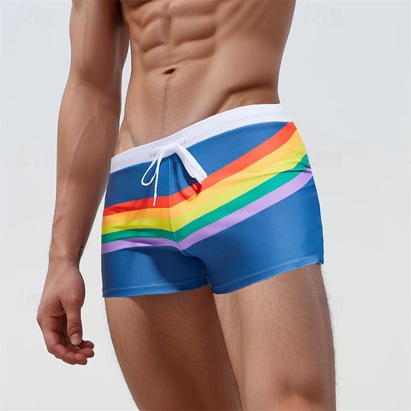 Men's Board Shorts Swim Shorts Swim Trunks Drawstring Elastic Waist Color Block Rainbow Comfort Quick Dry Short Holiday Beach Weekend Fashion Casual Black Navy Blue Micro-elastic 2025 - $12.99 –P3