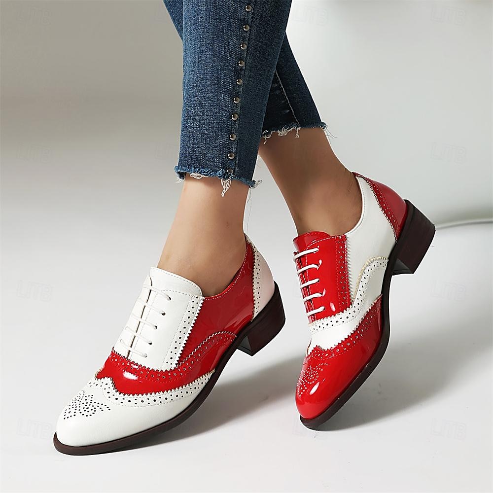 Damen Halbschuhe Retro Bullock Schuhe Täglich Farbblock Schnürsenkel Blockabsatz Runde Zehe Vintage Brautkleider schlicht Wanderschuhe PU Schnürsenkel Schwarzes Gold Schwarz / weiss Rosa 2025 - $59.99 –P3
