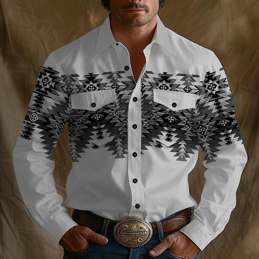 Hombre azteca Tribal Ética / Africana camisa occidental Camisa vaquera Manga Larga Vintage estilo occidental Tribal Exterior Vacaciones Carrera de caballos Primavera verano Cuello Vuelto Estampado 2025 - $30.99 –P6