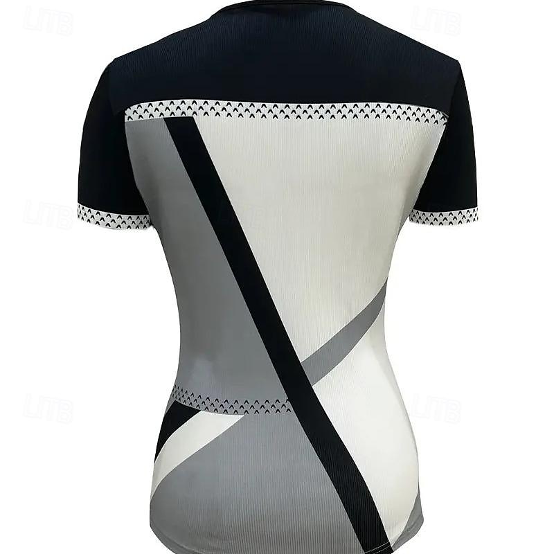 Women's T Shirt Color Block Fashion Short Sleeve V Neck Regular Tops Daily Weekend Print Quarter Zip Black Summer 2025 - $38.99 –P6
