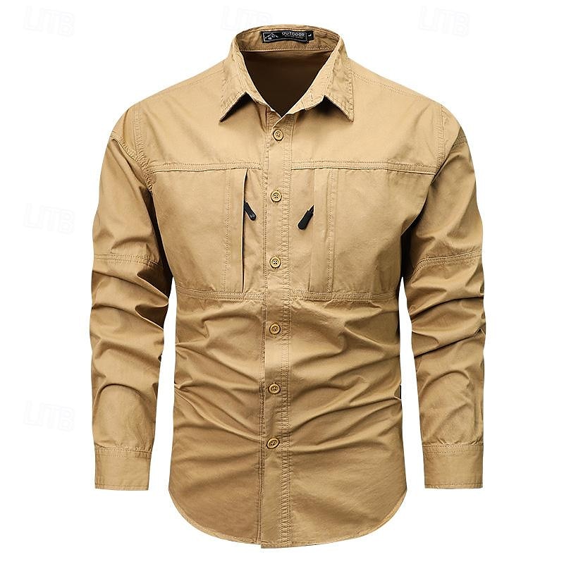 Hombre Camisa Camisas de trabajo Camisa casual Abotonar la camisa Camisa cargo Negro Color Caquí Verde Ejército Gris Manga Larga Plano Cuello Vuelto Vacaciones Festivos Bolsillo delantero Ropa Moda 2025 - $37.99 –P9