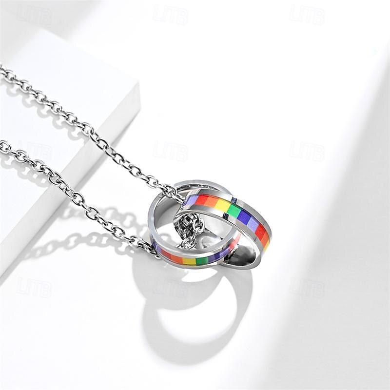 Stolz regenbogen flagge doppel ring titanium stahl halskette kamerad ziehen sechs farbe doppel ring anhänger 2025 - $35.99 –P3