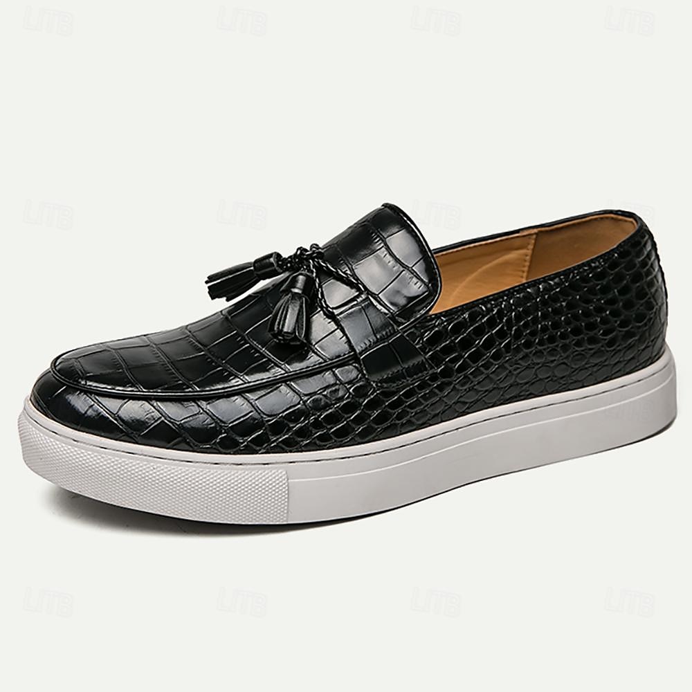 pánské střapcové mokasíny s krokodýlím vzorem se slip-on designem – ležérní boty z umělé kůže s bílou podrážkou 2025 - $54.99 –P1