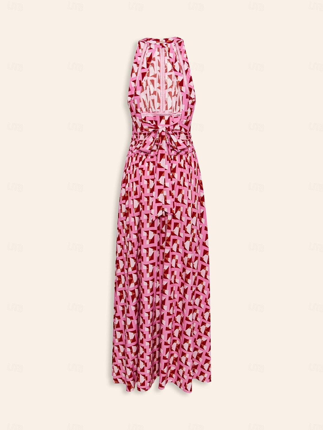 Damen Resortkleidung Maxikleid Rosa Ärmellos Geometrisch Spitzenbesatz Frühling & Sommer Neckholder Elegant Strandurlaub S M L 2025 - $86.99 –P8