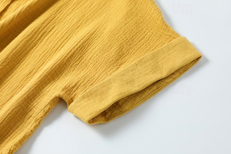 Women's Mini Dress Cotton Linen Dresses Shirt Dress Winter Dress Casual Vacation Regular Fit Plain Short Sleeve V Neck Black White Yellow Blue Summer 2025 - $26.99 –P5