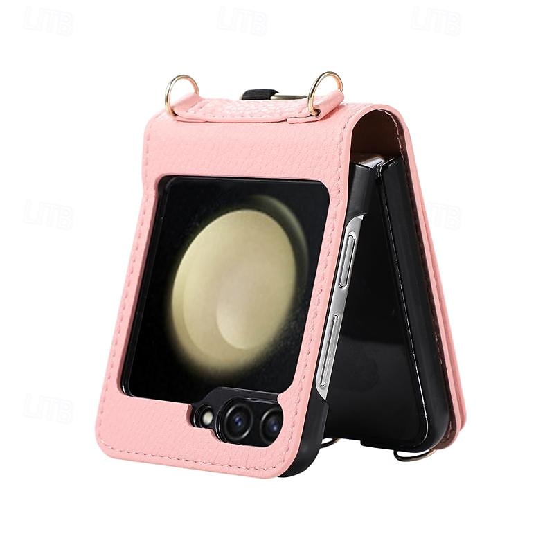 telefon Carcasă Pro Samsung Galaxy Z Flip 6 Z Flip 5 Z Flip 4 Z Flip 3 Zadní kryt se stojánkem s poutkem na zápěstí Slot pro kartu Retro TPU Kov PU kůže 2025 - $26.99 –P6