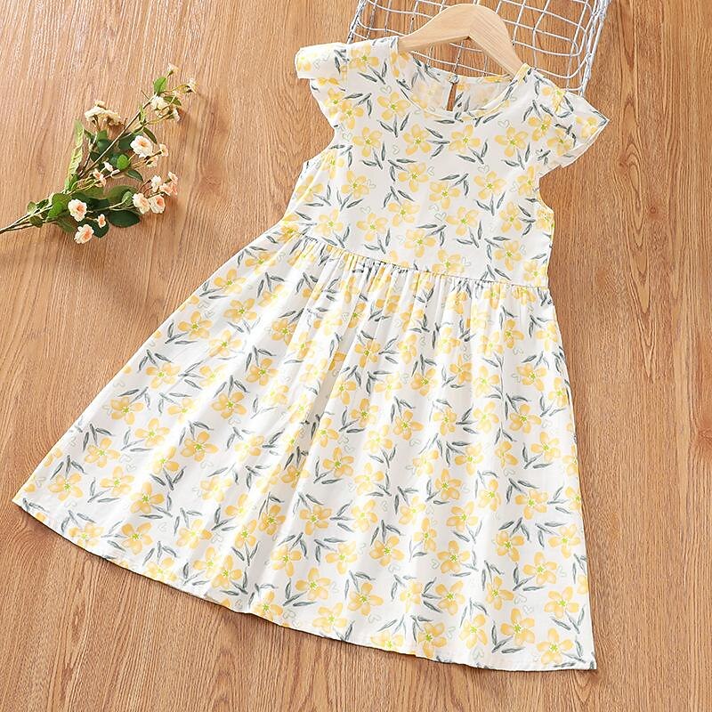 Robe graphique sans manches pour filles de 4 à 13 ans, tenue de fête en plein air, décontractée, à la mode, jupe de princesse, en polyester, été et printemps de 2025 ? $9.49 –P7