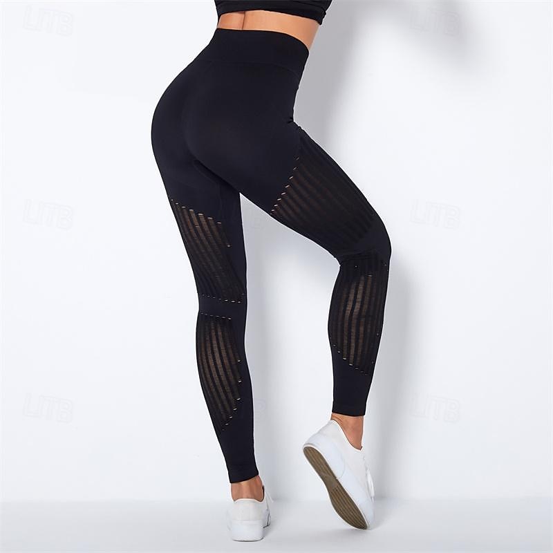 Women's Yoga Pants Yoga Leggings Mesh Patchwork High Waist Yoga Gym Workout Pilates Tights Color Block Dark Grey Black Army Green Spandex Sports Activewear Stretchy Slim 2025 - $25.99 –P18
