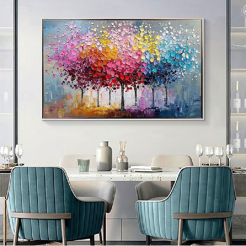 bunte Bäume Ölgemälde auf Leinwand große handgemalte Wandkunst abstrakte Wald Ölgemälde Wandkunst Landschaft Ölgemälde moderne Blumen Baum Gemälde für Wohnzimmer Wohnkultur Geschenk 2025 - $125.99 –P7