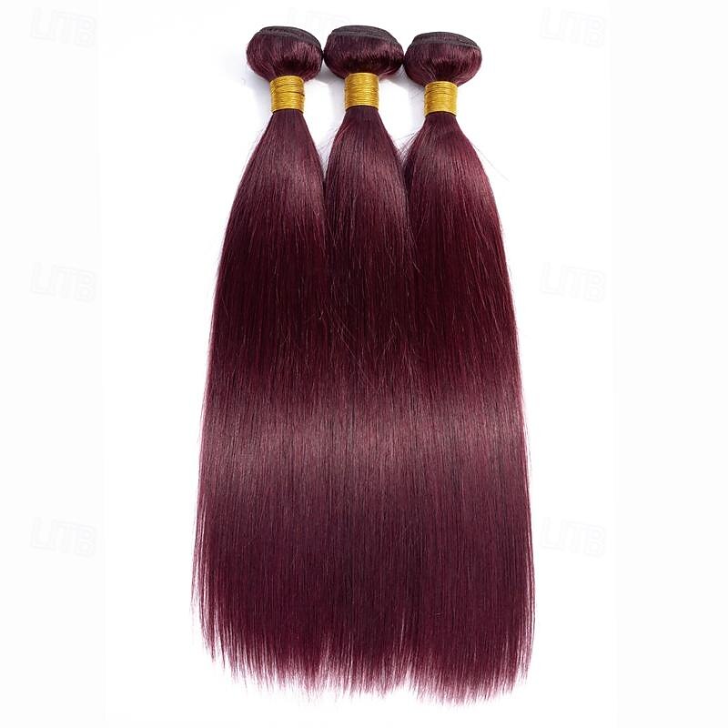 vin rouge # 99j remy cheveux humains tisser 12-30 pouces de long soyeux droite non transformés vierges brésiliens extensions de trame de cheveux pour les femmes 3pcs de 2025 ? $132.99 –P3