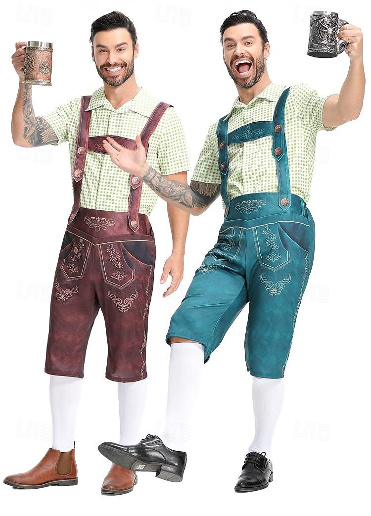 Karnawał Piwo Oktoberfest Kostium Stroje Lederhosen Koszula Bawaria Niemiecki Monachium Łąki Męskie Tkanina w stylu tradycyjnym Koszula Szorty 2025 - $38.99 -P12