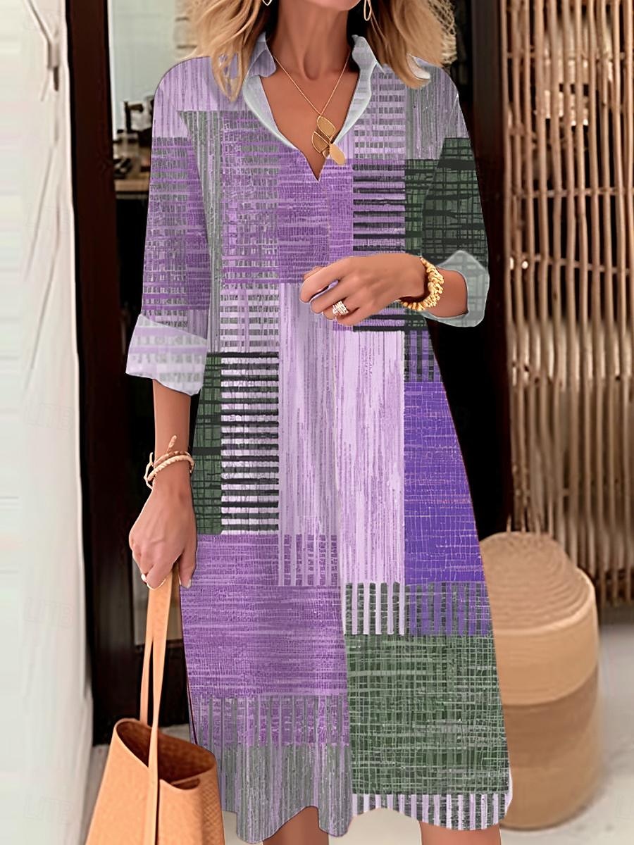 Rochie Midi pentru Femei Rochie Tip Camasa Rochie Casual În Aer Liber Birou Zi de Zi Modă Modernă Guler Tip Camasa Buton Buzunar Mâneci Lungi Toamnă Iarnă Ajustare Largă Carouri Stripe 2025 - $41.99 –P4
