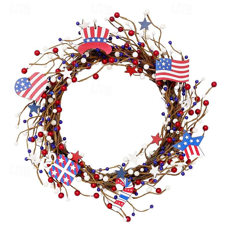 Independence Day Flag Wreath Red White Blue American Flag Berry Wreath Independence Day Door Hanging 2025 - $54.99 –P5