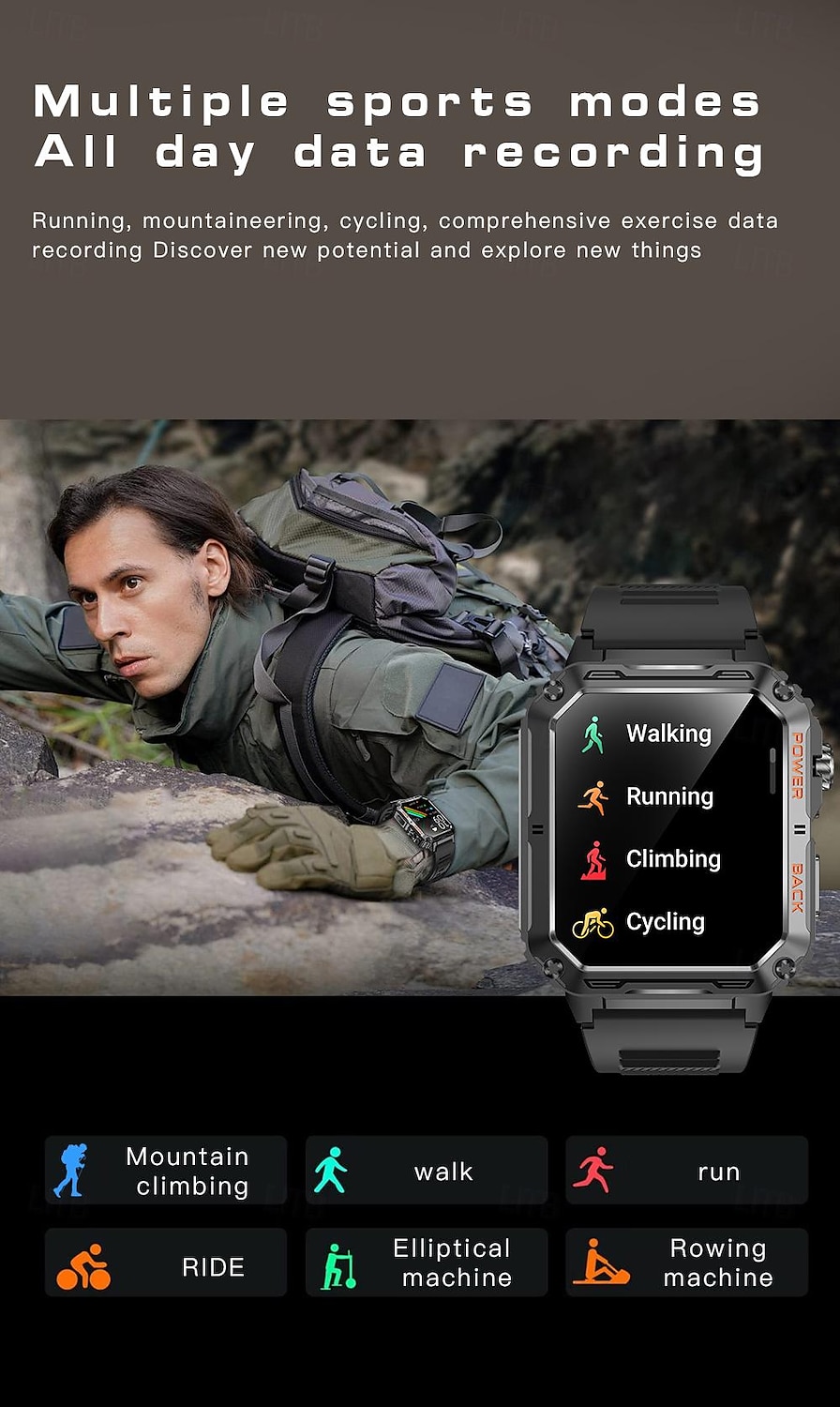 LOKMAT P3 Умные часы 1.91 дюймовый Смарт Часы Bluetooth Педометр Напоминание о звонке Датчик для отслеживания активности Совместим с Android iOS Женский Мужчины 2025 - $34.99 –P11