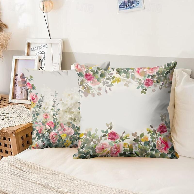 Housse de coussin décorative à fleurs aquarelle, taie d'oreiller carrée douce, pour chambre à coucher, salon, canapé, chaise, 2 pièces de 2025 ? $13.99 –P2