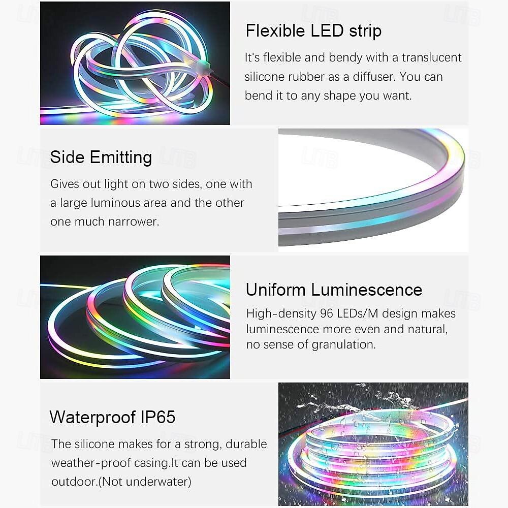 Waterproof RGB Neon Light WS2811 LED Light Bar Neon Light 2-5M Addressable RGB Rainbow LED Pixel Light Bar DC12V Including Power Supply and RF 17key Controller Applicable to DIY LED Neon Sign Art Wall Decoration Lighting 2025 - $37.99 –P1