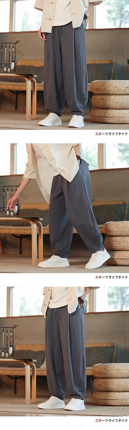 Herren Leinenhose Sommerhosen Freizeithose Tasche Einfarbig Sport In voller Länge Casual Täglich Brautkleider schlicht Lockere Passform Schwarz Dunkel Blau Niedrige Taillenlinie Mikro-elastisch 2025 - $25.99 –P8