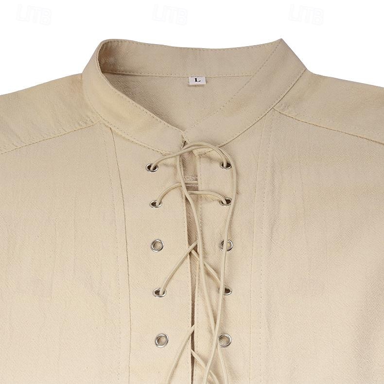 Medieval Renascentist secolul al 17-lea Cămașă Tunică Cavaler Viching Cavaler celtic Ranger elfică Cordon Culoare solidă Costume de fancy Bărbați Pirat Halloween Carnaval Casual Purtare Zilnic 2026 - $27.99 –P3