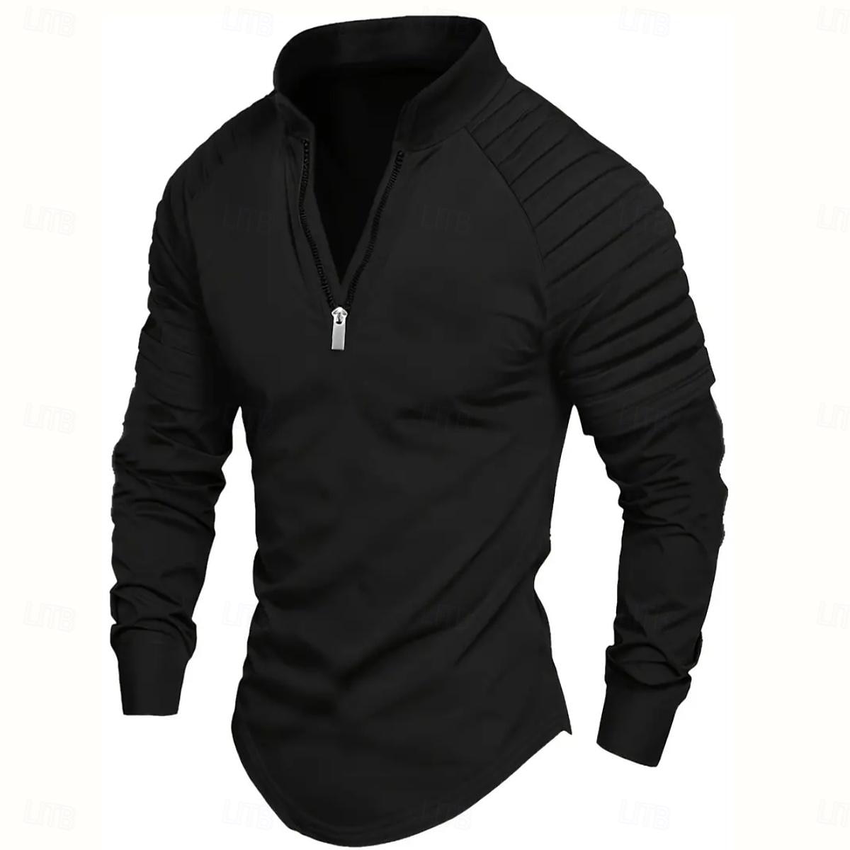 Homens Camiseta T-shirt Manga Longa Quarter Zip Verão Côr Sólida Moda Designer Básico Zíper Ao ar livre Férias Trabalho Azul marinho Preto Branco Top Tee para Homens de 2025 por GBP £19 –P9