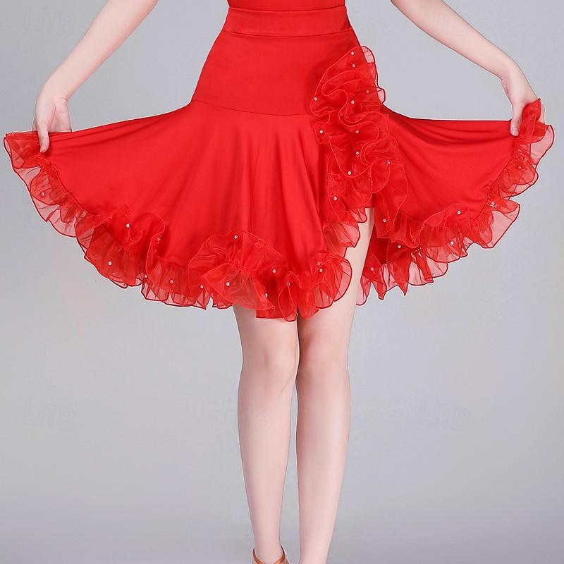 Jupe à franges de danse latine pour femme – demi-jupe asymétrique taille haute pour cha-cha, rumba &pratique/performance de jitterbug de 2025 ? $40.99 –P2