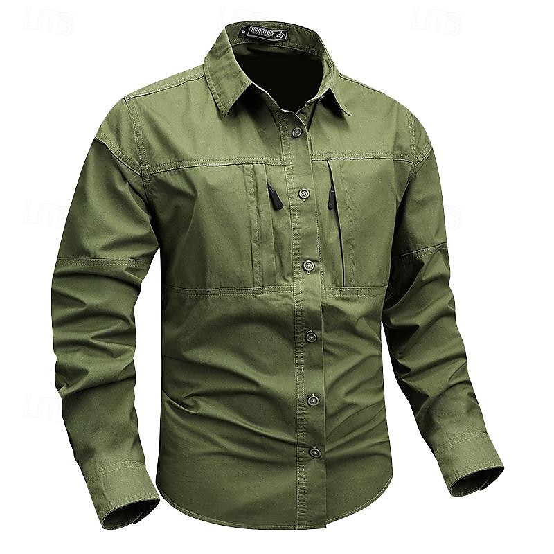 Hombre Camisa Camisas de trabajo Camisa casual Abotonar la camisa Camisa cargo Negro Color Caquí Verde Ejército Gris Manga Larga Plano Cuello Vuelto Vacaciones Festivos Bolsillo delantero Ropa Moda 2025 - $37.99 –P4