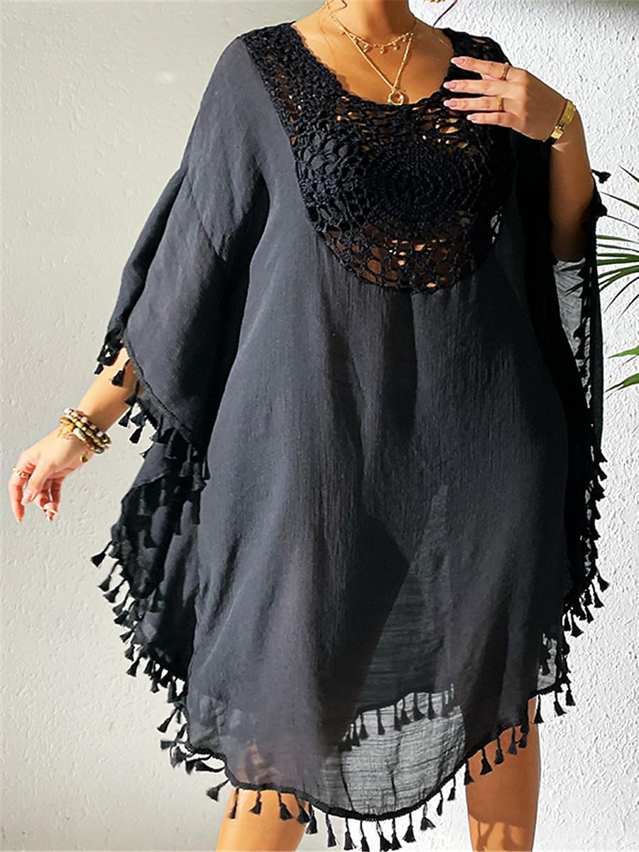 Damen Minikleid Weißes Kleid Spitzenkleid Hemdblusenkleid Sommerkleid Streetwear Basic Lässig Urlaub Straße Ferien Normale Passform Dreiviertelarm Rundhalsausschnitt Schwarz Weiß Blau Orange Sommer 2025 - $41.99 –P19