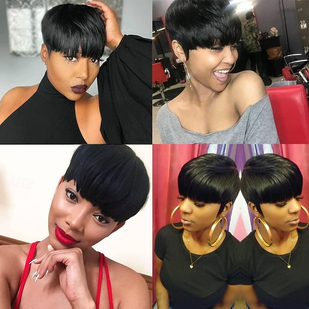 Short Black Layered Wavy Wigs for Women 1B Color Human Hair Short Wigs Pixie Cut Wigs with Bangs 2025 - $42.99 –P1