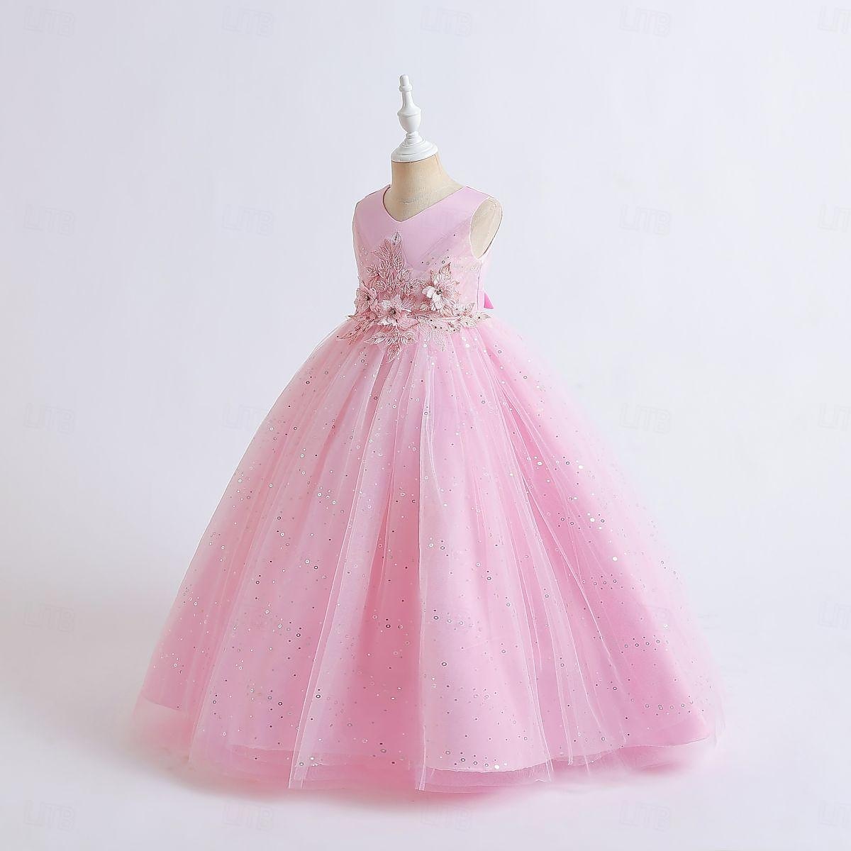 Děti Dívčí Květinové dívčí šaty Šaty Šaty na párty Pevná barva Bez rukávů Výkon Svatební Párty Výšivka Princeznovské Sladký Polyester Maxi Áčkové šaty Léto Jaro 3-13 let Světlá růžová Námořnická modř 2025 - $33.99 –P2