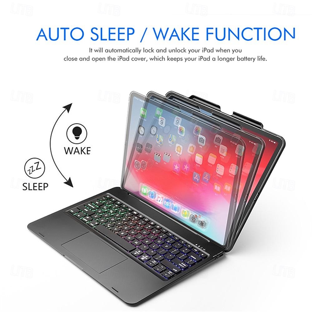 2025年 iPad Pro12.9 (2018/2020) 用キーボード付きタブレットケース、タブレット Bluetooth キーボード、取り外し可能な Bluetooth キーボード、タッチパッド付き、カラフルなバックライト付きキーボード  コレクション – $89.99 –P5
