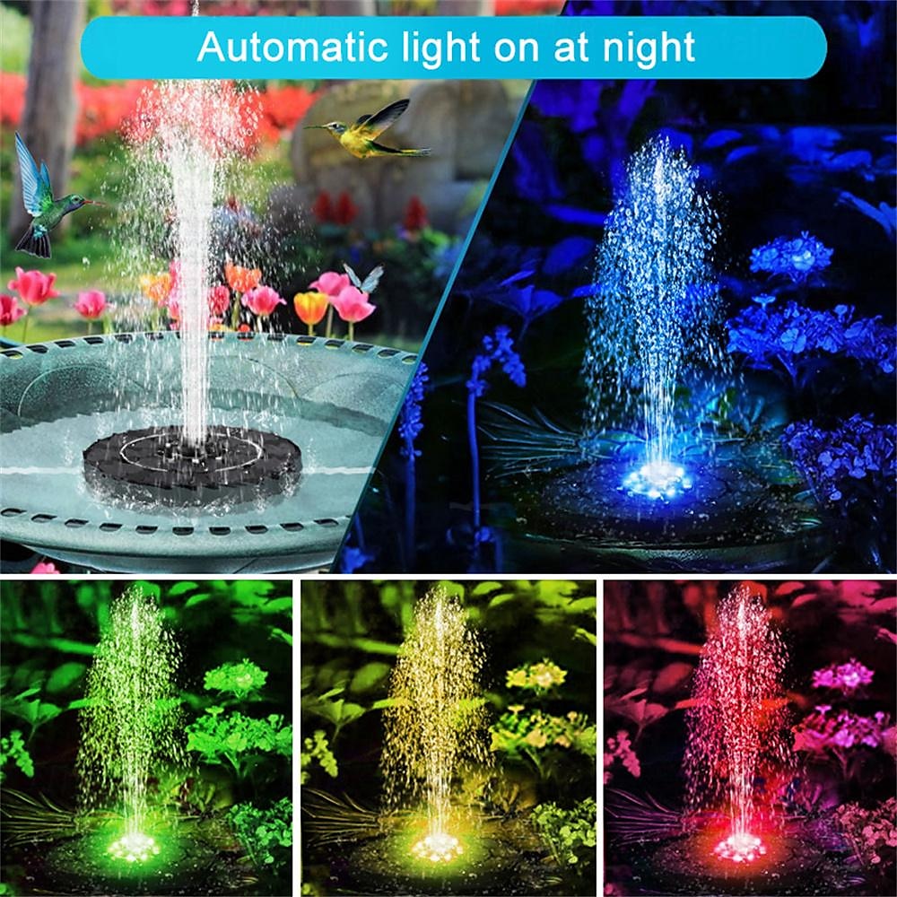 Zonne Fontein Waterpomp met kleur LED Lichten voor Vogelbad Drijvende Tuin Vijver Tank Zonnepomp voor Halloween 2025 - $45.99 –P5