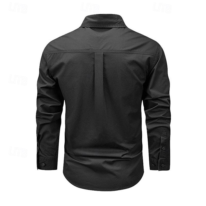Per uomo Camicia Camicie da lavoro Maglietta informale Camicia con bottoni Camicia da carico Nero Kaki Verde militare Manica lunga Liscio Collo ripiegabile Da mare Per eventi Tasca frontale del 2026 a $54.99 –P4