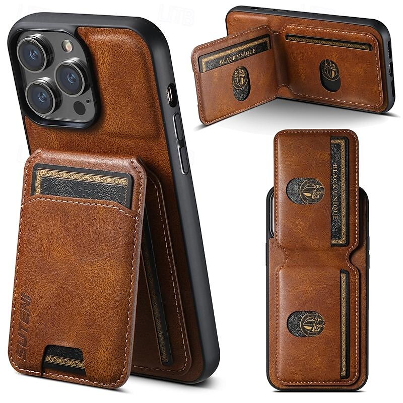 Custodia per telefono per iPhone 16 iPhone 15 Pro Max Plus iPhone 14 13 12 11 Pro Max Plus Cover posteriore con supporto Porta carte magnetico Retro TPU PC Pelle PU del 2025 a $20.99 –P1