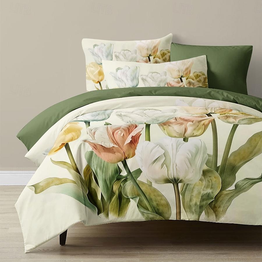 Påslakan i 100 % bomull med blommor i 3-delat set för sommaren mjuk hudvänlig långvarig 2025 - $60.99 –P6