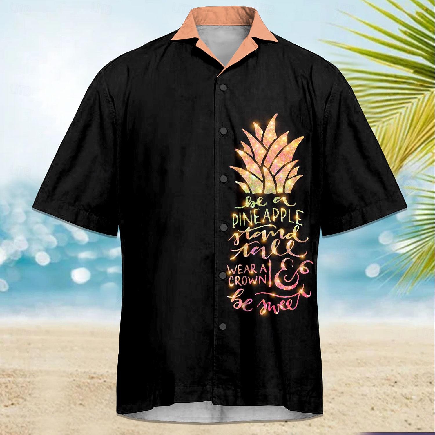 Herren Frucht Ananas Hawaiihemd Sommerhemd Aloha-Shirt Kurze Ärmel Hemd Umlegekragen Brautkleider schlicht Outdoor Urlaub Strasse Schwarz Weiß Rosa S M L 2026 - $25.99 –P6
