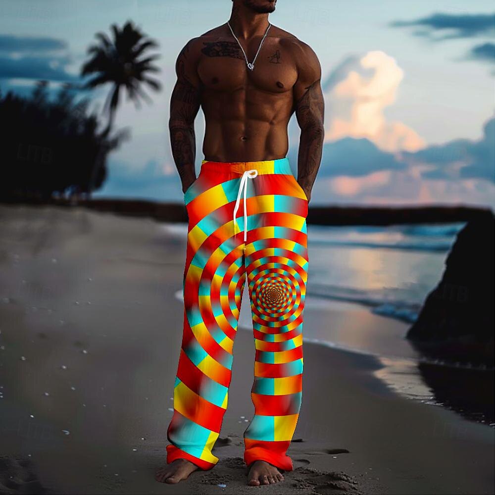 Herren Grafik Freizeithose Mittlere Taille Hawaiianisch Urlaub Gerader Schnitt Sommer Frühling 3D-Druck Gelb Rote Grün 2025 - $27.99 –P2