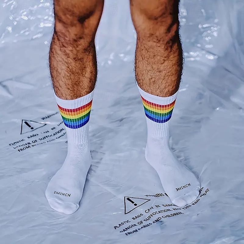 Hombre Paquete de 5 Paquetes múltiples Calcetín Calcetas Calcetines para correr Calcetines informales Blanco Rojo Color Arco iris Deporte Diario Vacaciones Básico Medio Primavera Otoño Moda Casual 2025 - $17.99 –P7