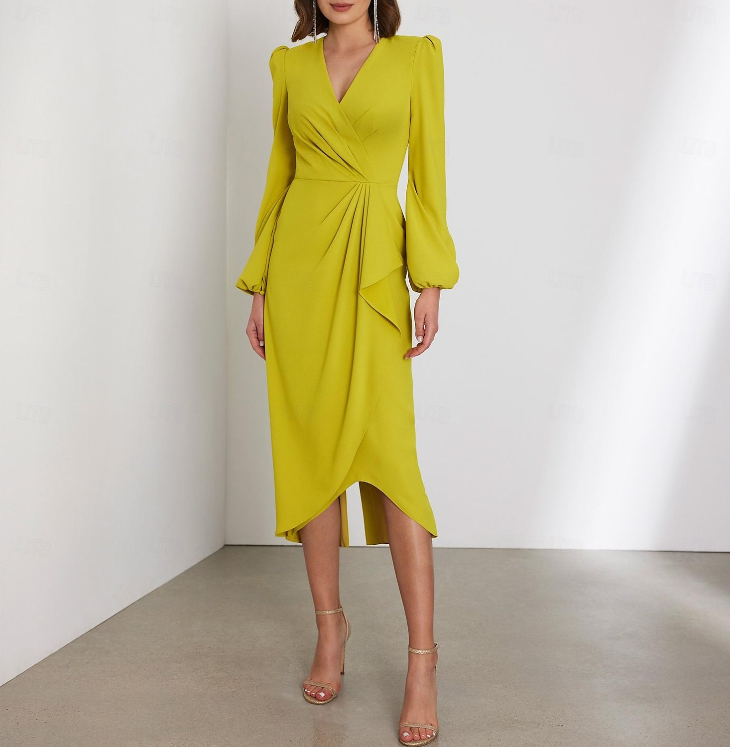 Vestidos Elegantes para Convidadas de Casamento Vestido Formal Festa Comprimento de Chã Sem Mangas Decote em V de Chiffon com Ruchas de 2025 por $146.99 –P1