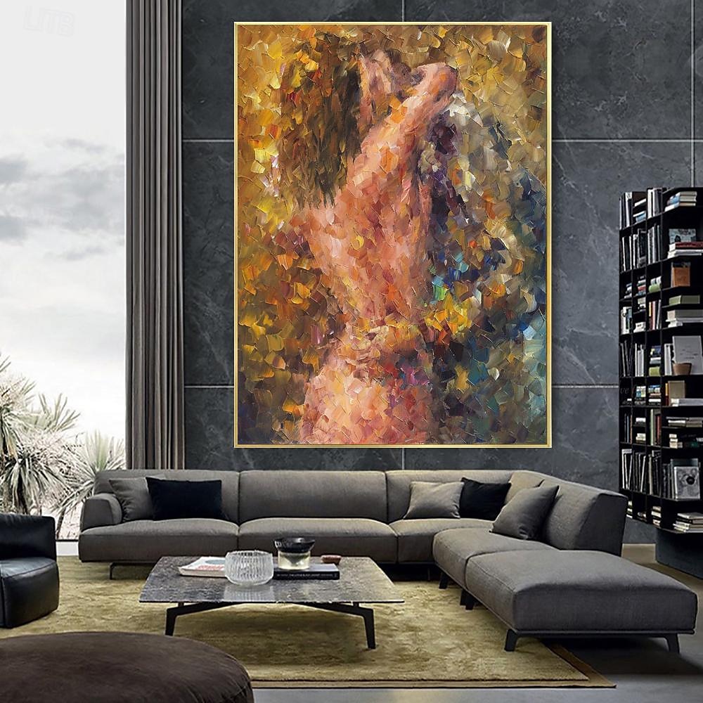handgjord oljemålning canvas väggkonst dekoration figur abstrakt kniv rita kram naket par för heminredning rullad ramlös osträckt målning 2025 - $58.99 –P5