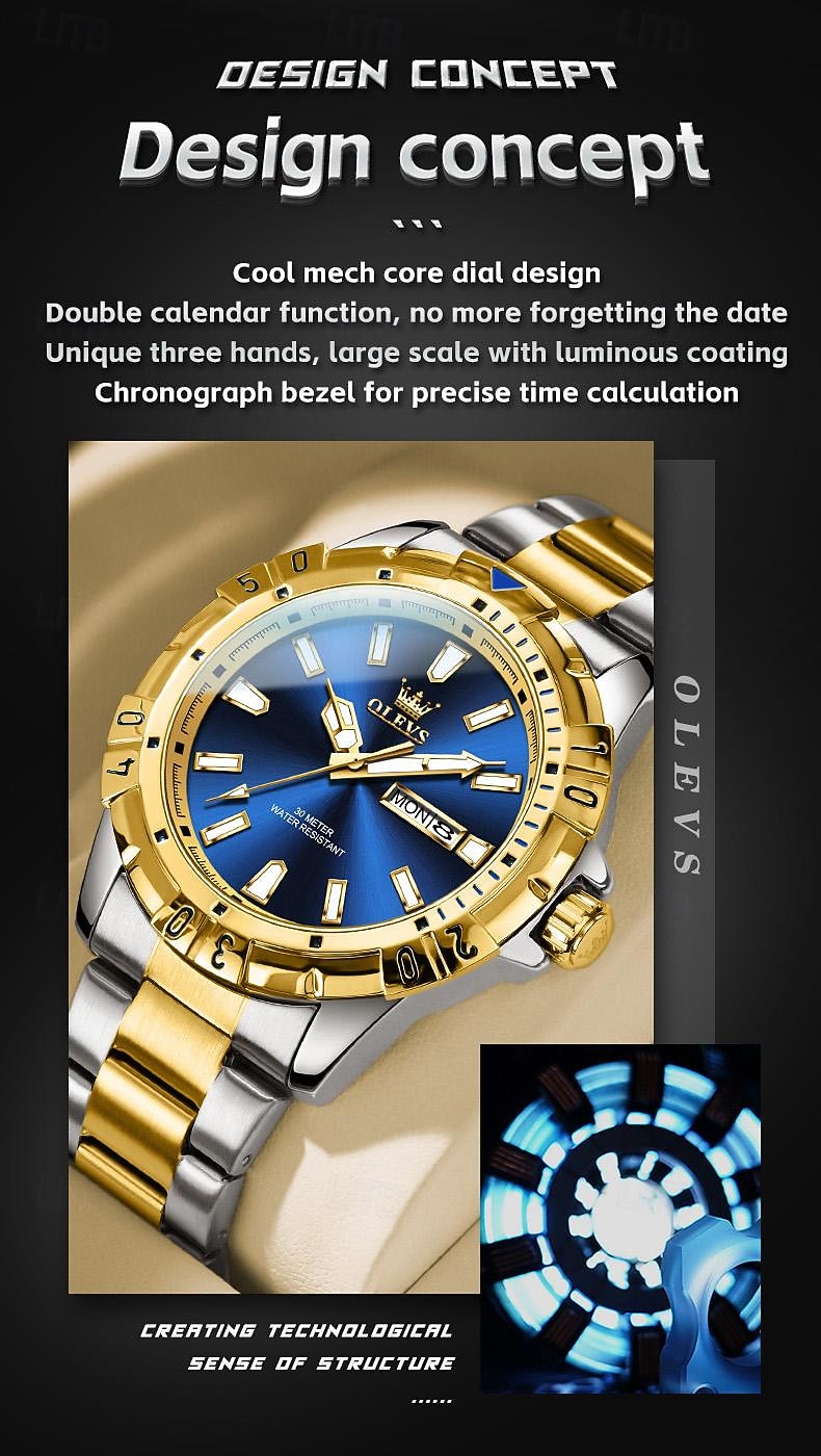 OLEVS Мужчины Кварцевые Мода Деловые Наручные часы Светящийся Календарь Дата Неделя ЗАЩИТА ОТ ВЛАГИ Стали Часы 2026 - $33.99 –P2