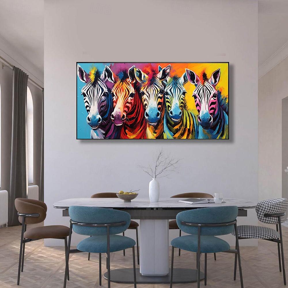 pintura a óleo artesanal lona arte de parede decoração moderna bonito  animal de desenho animado zebra, image size:1000x1000