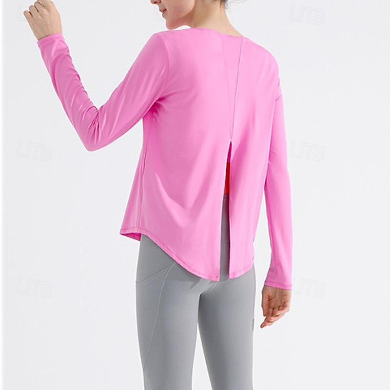 Women's Crew Neck Yoga Top Split Solid Color Black White Yoga Fitness Running Tee Tshirt Top Long Sleeve Sport Activewear Breathable Quick Dry Lightweight Stretchy Loose Fit 2025 - $27.99 –P10