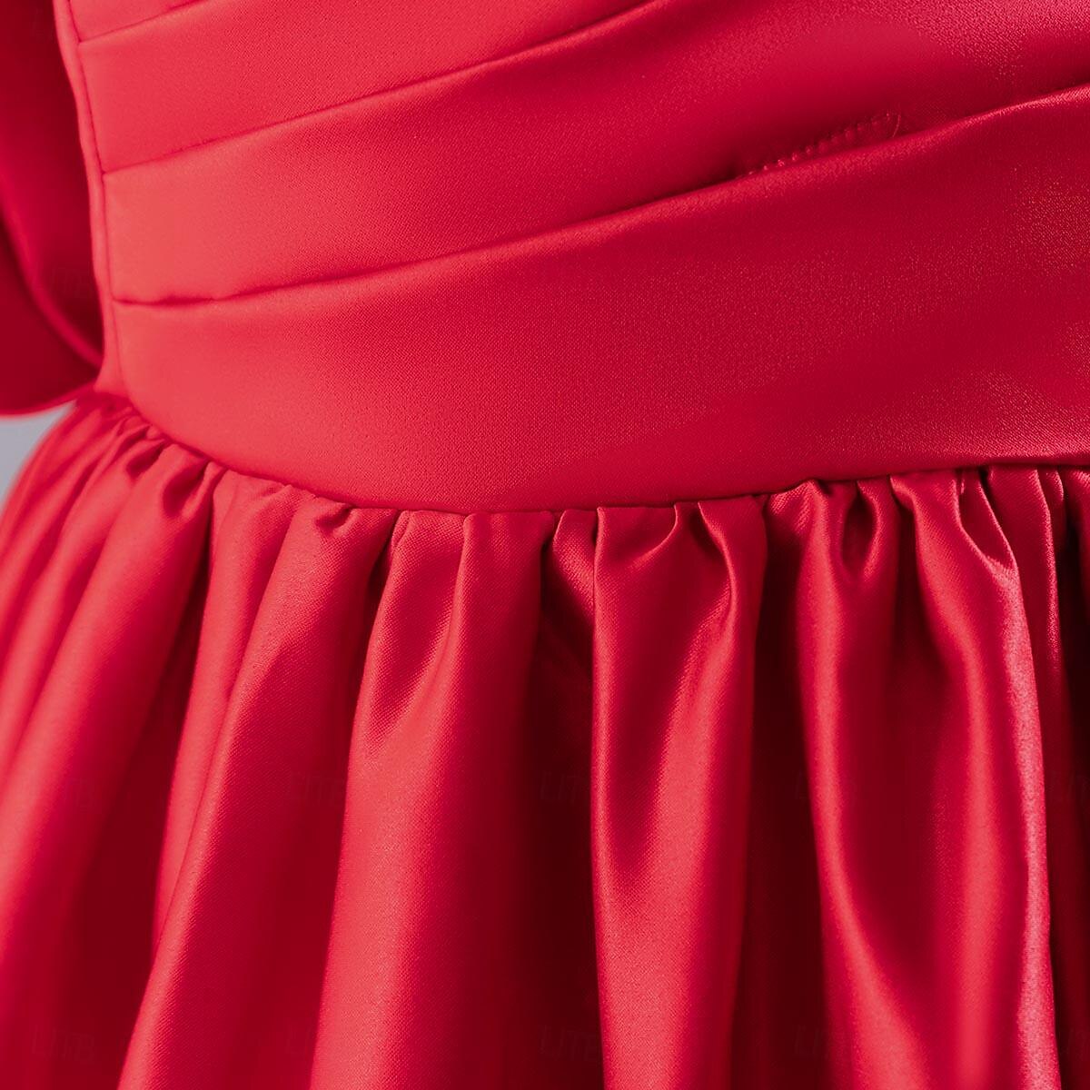 Robe de Demoiselle d'Honneur Fille Fille Robe Robe de fête Utilisation Mariage Soirée Elégant du quotidien Plissé Couleur unie Sans Manches Col Ras du Cou Noir Rouge 3-13 ans de 2025 ? $29.99 –P5