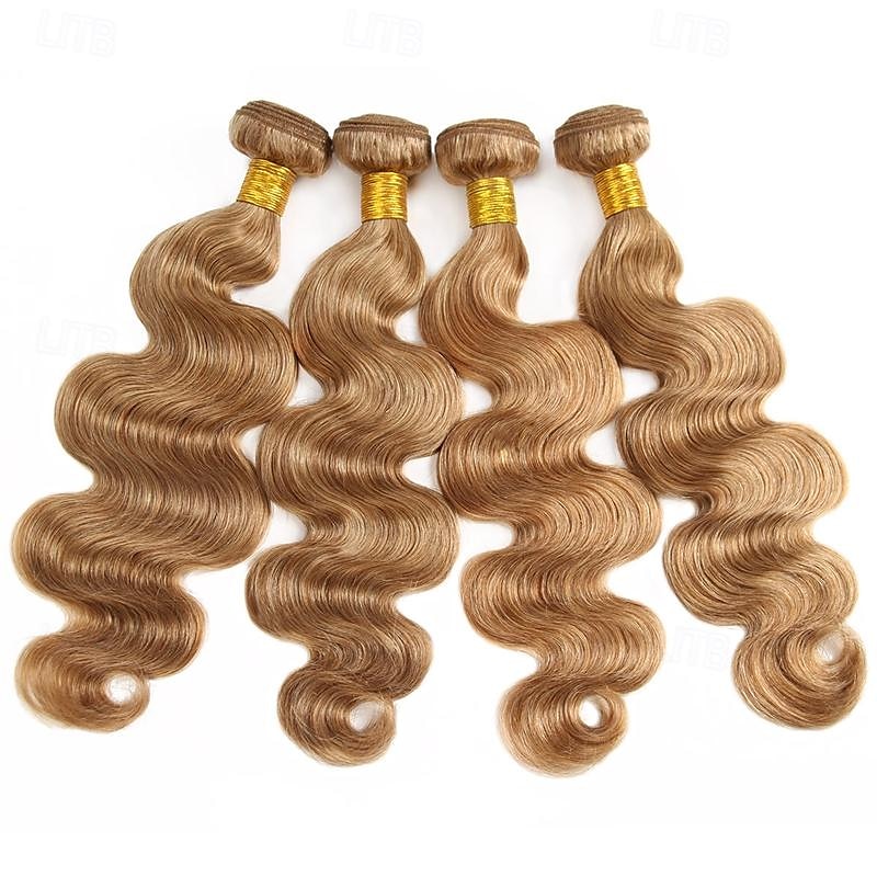 #27 Honey Blonde Human Hair Bundles with Closure Brazilian Hair Weave Bundles with Closure 10A Colored Body Wave Bundles 3PCS 2025 - $120.99 –P13