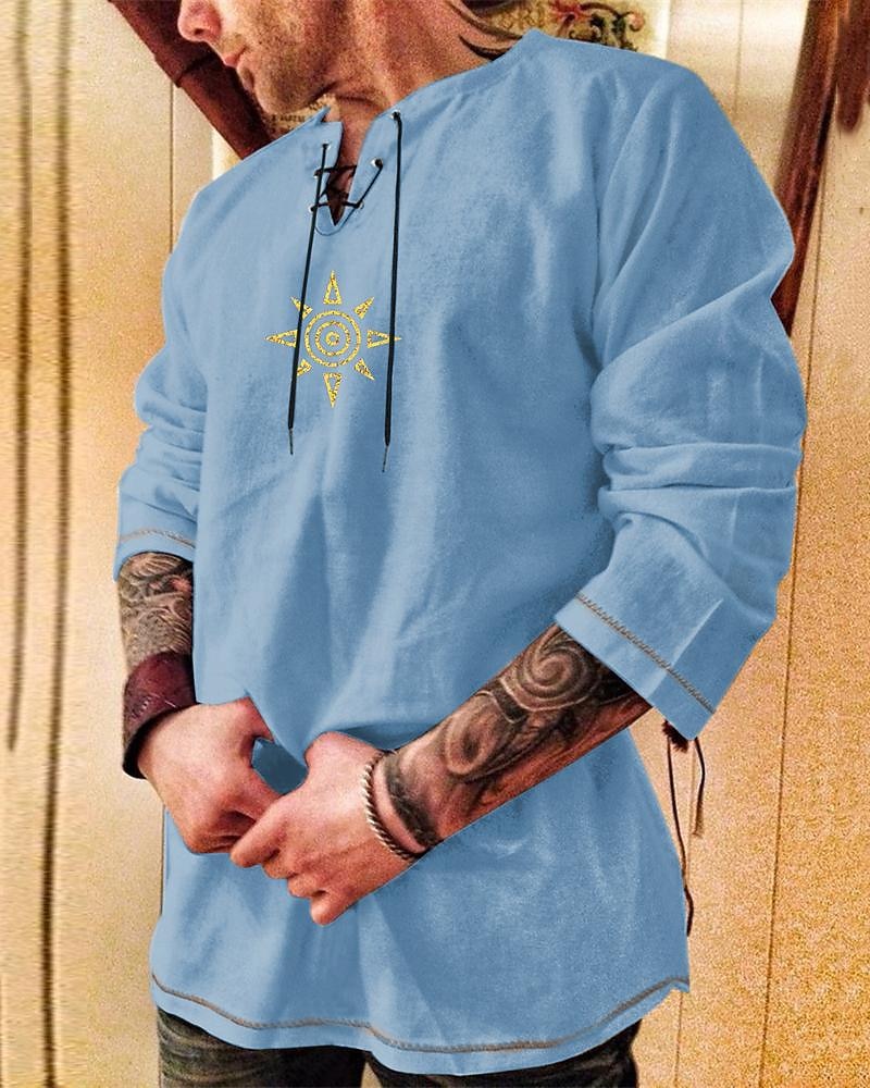 Per uomo Camicia Camicia in lino e cotone Maglietta informale Solari Festa / Serata Mascherata Nero Blu Cachi Verde militare Manica lunga Girocollo Primavera & Autunno Abbigliamento Lacci del 2025 a $25.99 –P4
