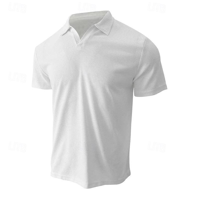 Per uomo Polo a nido d'ape Camicia da golf Golf Informale Sport Bavero Manica corta Essenziale Moderno Liscio Classico Primavera estate Standard Nero Bianco Blu Cachi Grigio Polo a nido d'ape del 2025 a $17.99 –P7