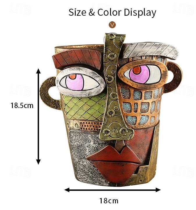 Maceta abstracta brutalista con cara de belleza, colorida maceta con cabeza de resina con asas para facilitar el movimiento, decoración artística única para plantas de interior/exterior, regalo perfecto para los amantes del arte y las plantas. 2025 - $35.99 –P1
