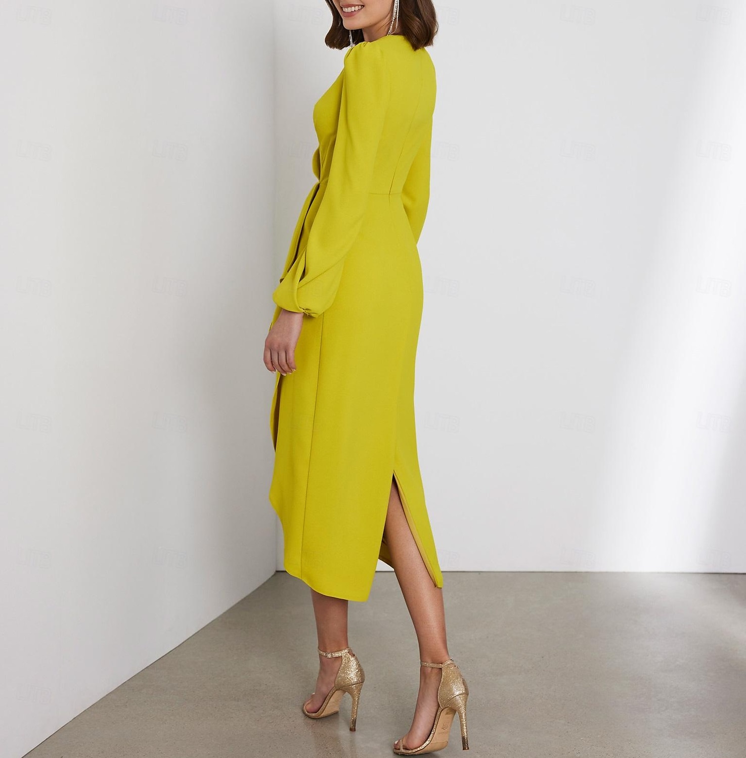 Vestidos Elegantes para Convidadas de Casamento Vestido Formal Festa Comprimento de Chã Sem Mangas Decote em V de Chiffon com Ruchas de 2025 por $146.99 –P2