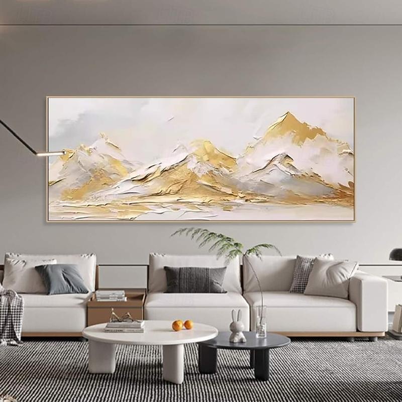 goud abstract bergschilderij hand geschilderd op canvas getextureerd abstract olieverfschilderij handgemaakte muurkunst goudfolie boho muur decor helder schilderij grote moderne kunst pianting voor 2025 - $58.99 –P10